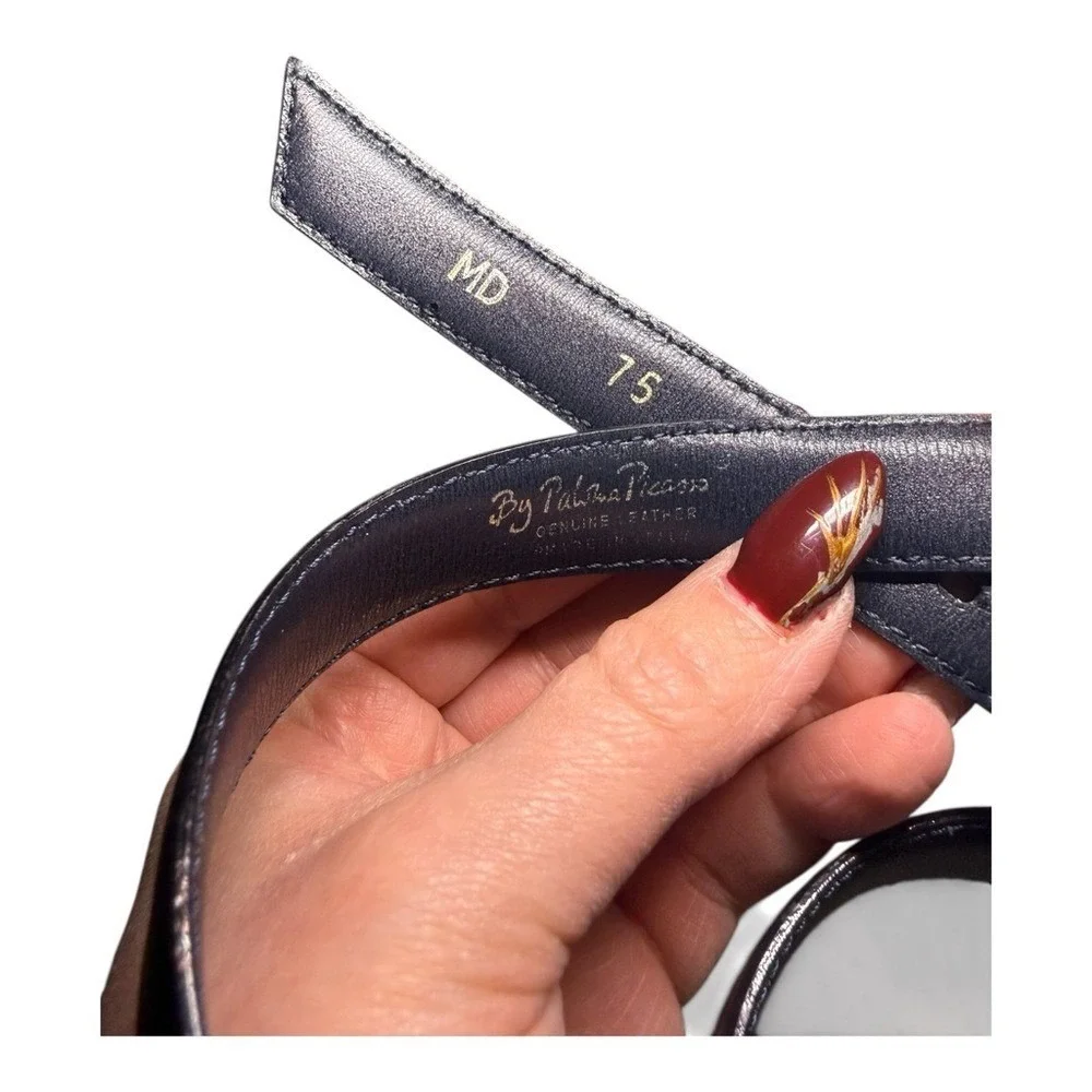 Paloma‎ Picasso Leather Belt MD 75 Navy Gold Triple X Buckle Vintage Italy